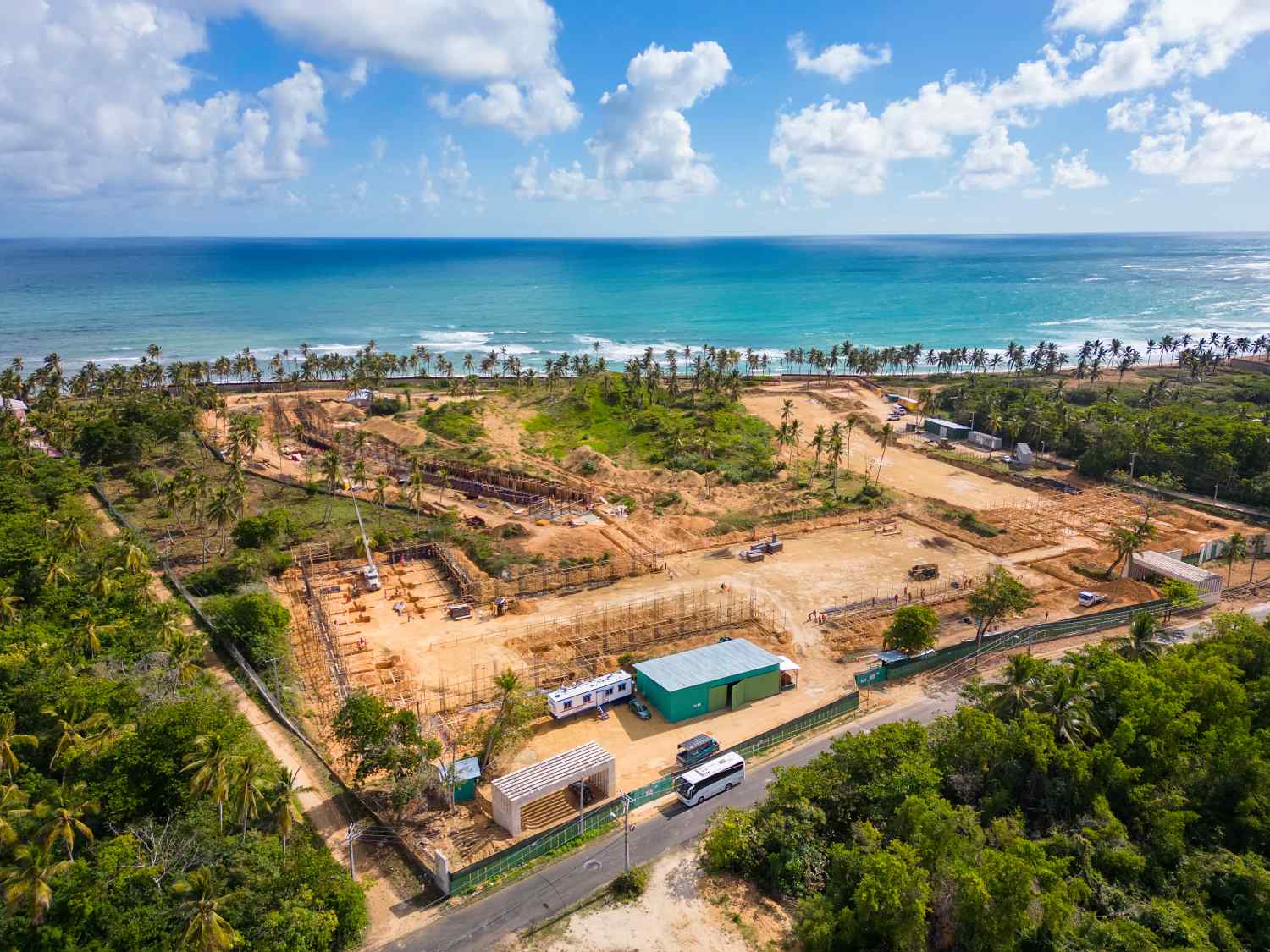 The construction site on the shore of the Caribbean sea. Start building of new all Inclusive resort on a wild tropical beach. Investing and development tourism in the Dominican Republic