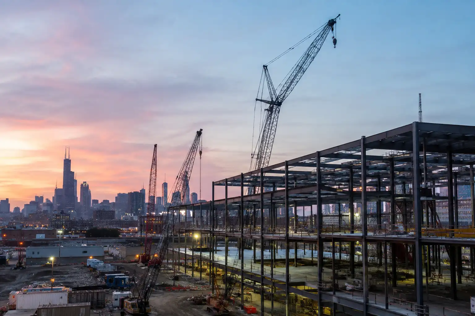 Large data center infrastructure construction project illustrating growing AI power and manufacturing demand